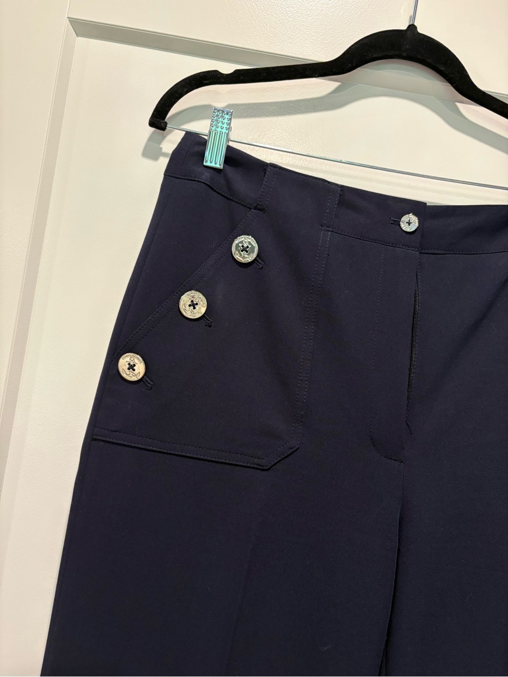 Tommy Hilfiger Navy Wide-Leg Pants with Button Accents - Picture 4 of 8